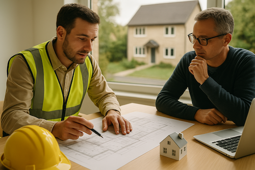Bauberater bei Bauberatung mit Kunde